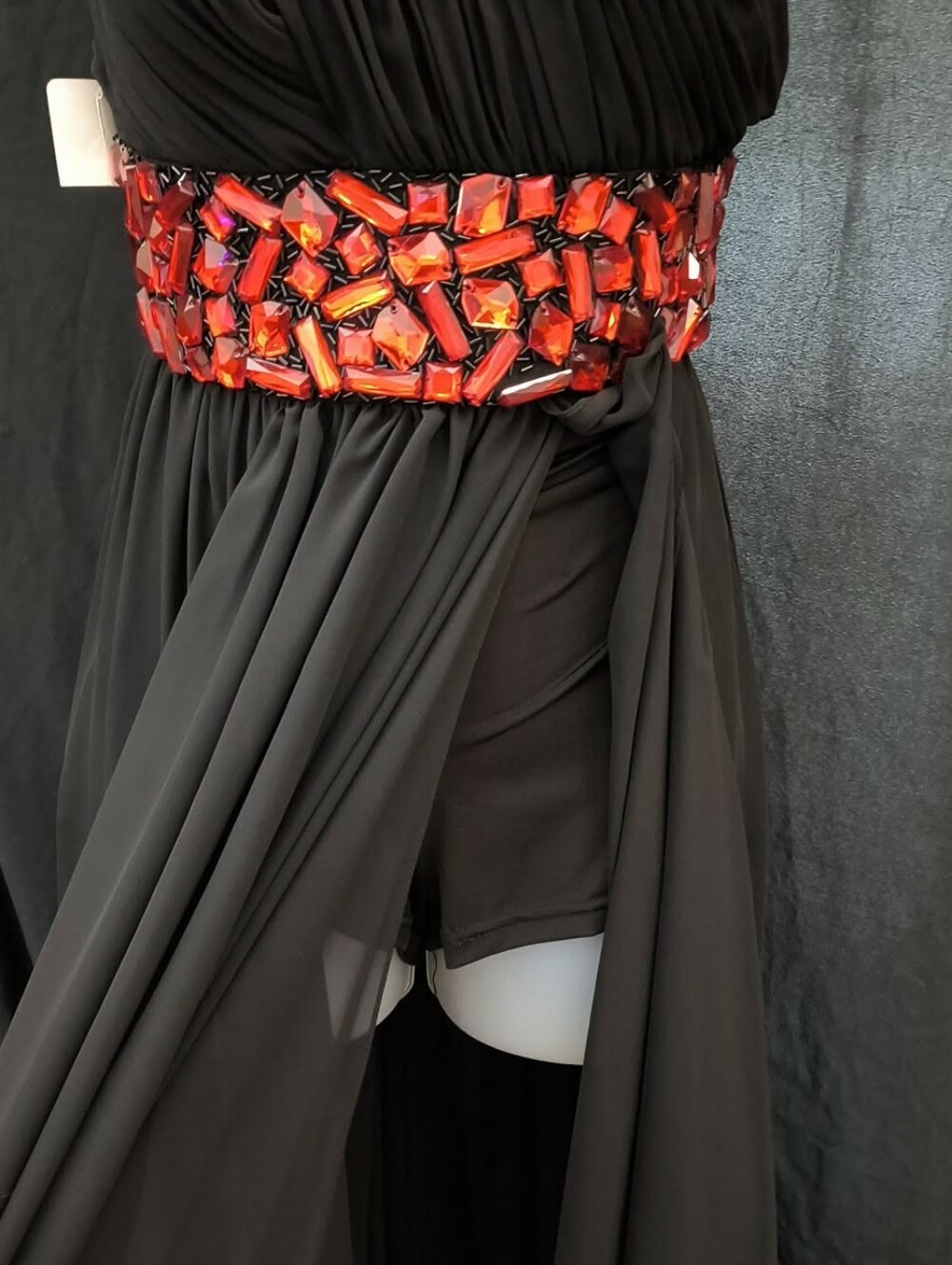 Claudine Strapless Black Gown with Red Beaded Waist - Picture 4 of 6